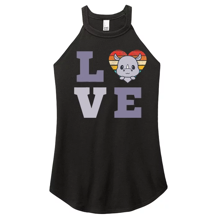 Retro Love Design With A Cute Rhino Vintage Women’s Perfect Tri Rocker Tank