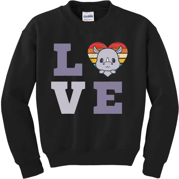 Retro Love Design With A Cute Rhino Vintage Kids Sweatshirt