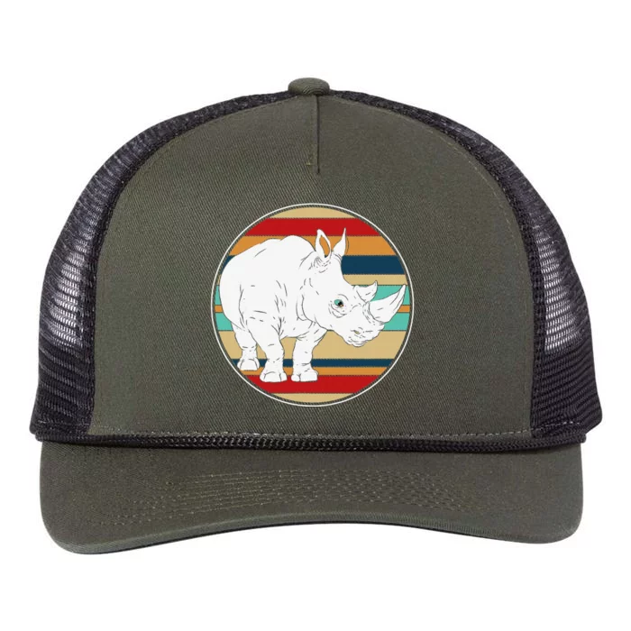 Retro Love Design With A Cute Rhino Vintage Retro Rope Trucker Hat Cap