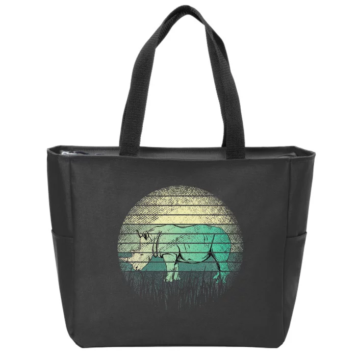 Retro Love Design With A Cute Rhino Vintage Zip Tote Bag