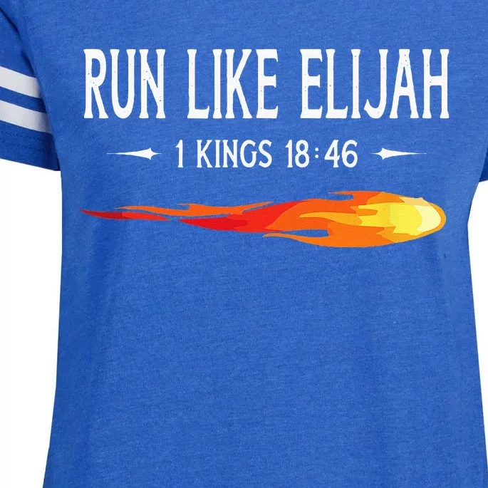 Run Like Elijah Funny Christian Runner Bible Verse Enza Ladies Jersey Football T-Shirt