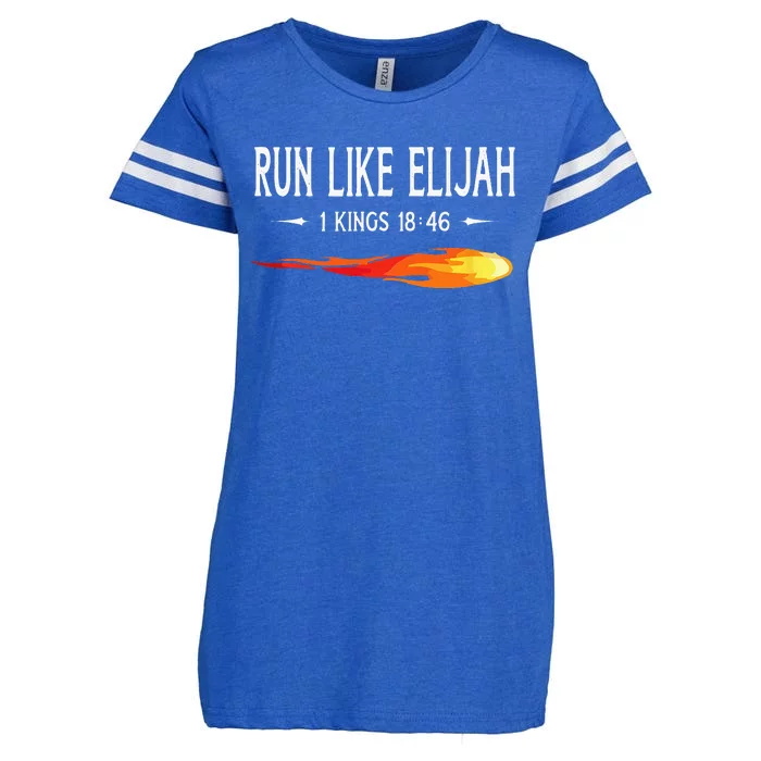 Run Like Elijah Funny Christian Runner Bible Verse Enza Ladies Jersey Football T-Shirt