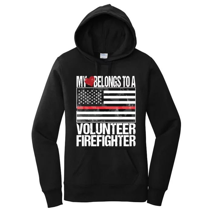 Red Line Flag Fireman Wife Girlfriend Volunteer Firefighter Women's Pullover Hoodie