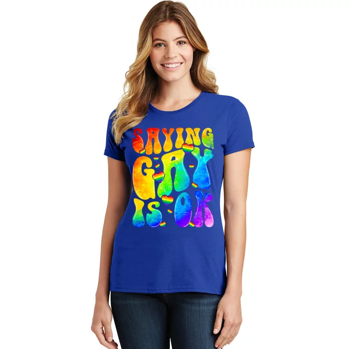 Rainbow Lgbt Flag Saying Gay Is Ok Lgbtq Pride Month Gift Women's T-Shirt