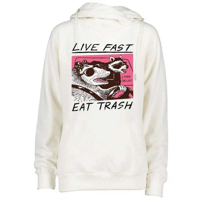 Raccoon Live Fast Eat Trash Funny Animal Womens Funnel Neck Pullover Hood