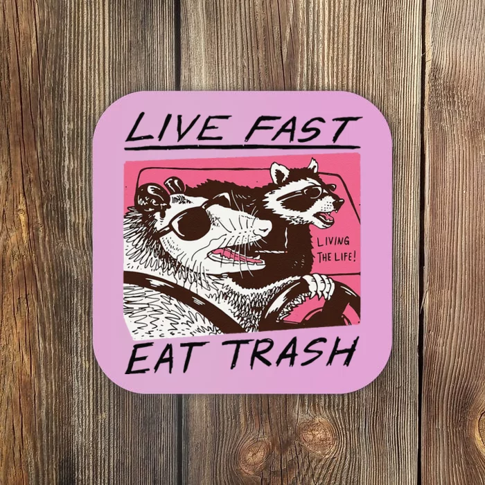 Raccoon Live Fast Eat Trash Funny Animal Coaster