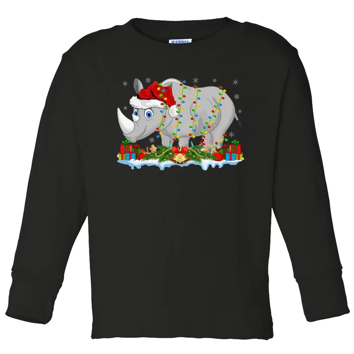 Rhino Lover Family Matching Santa Hat Rhino Christmas Toddler Long Sleeve Shirt