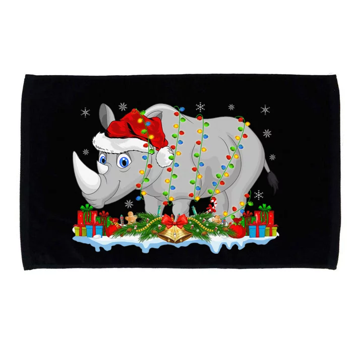 Rhino Lover Family Matching Santa Hat Rhino Christmas Microfiber Hand Towel