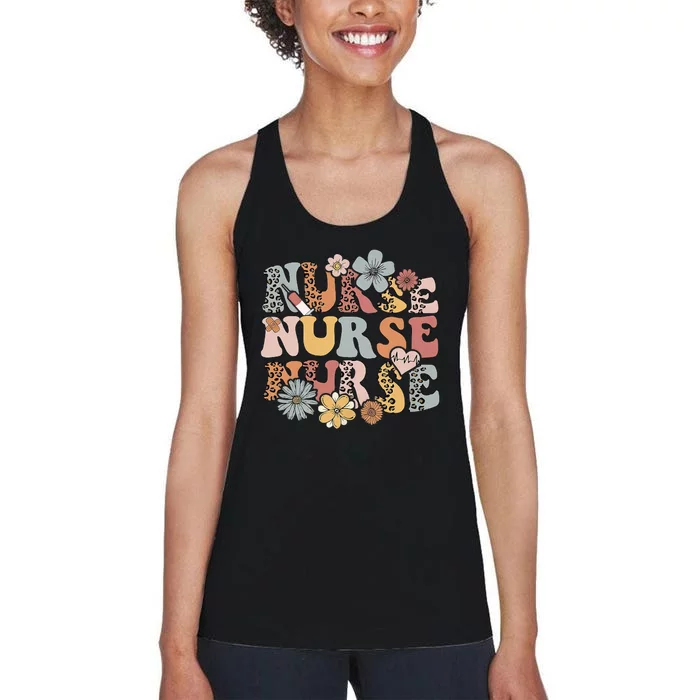 Retro Leopard Groovy Funny Nurse Gift Women's Racerback Tank