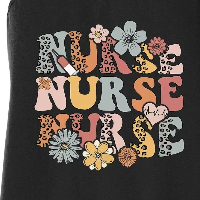 Retro Leopard Groovy Funny Nurse Gift Women's Racerback Tank