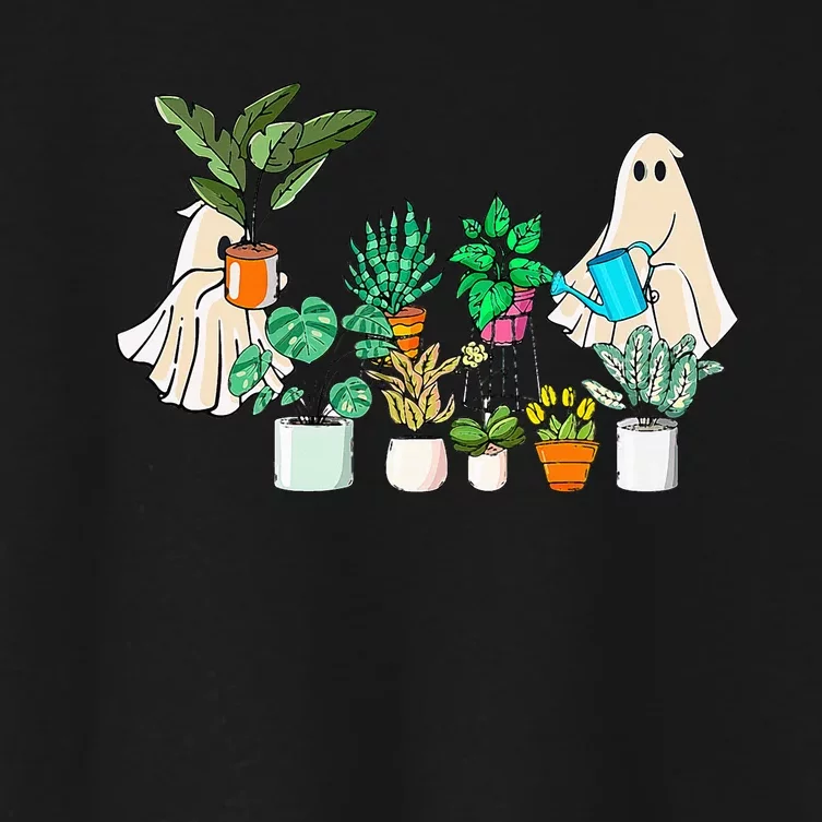 Retro Lady Gardener Ghost Gardening Plants Lover Halloween Women's Crop Top Tee