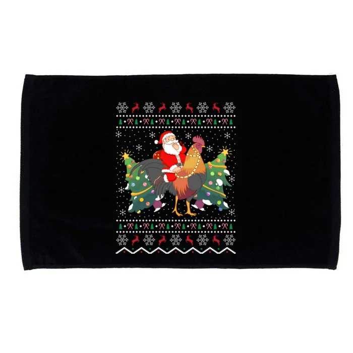 Rooster Lover Gift Ugly Santa Riding Rooster Christmas Gift Microfiber Hand Towel