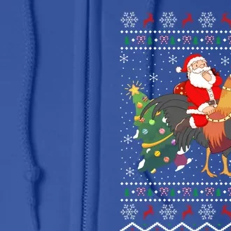 Rooster Lover Gift Ugly Santa Riding Rooster Christmas Gift Full Zip Hoodie