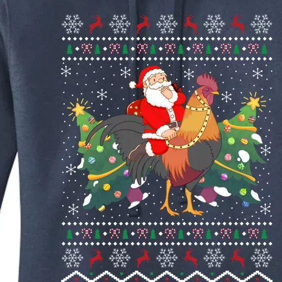 Rooster Lover Gift Ugly Santa Riding Rooster Christmas Gift Women's Pullover Hoodie