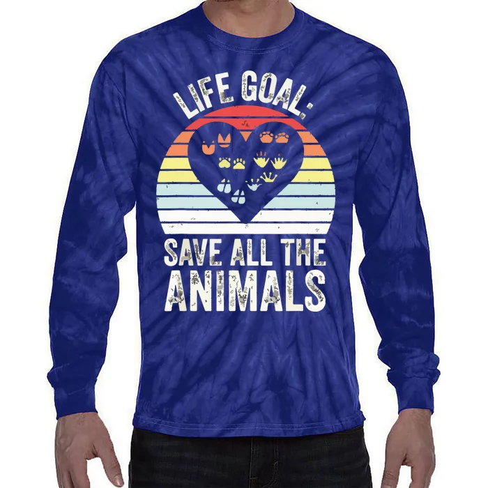 Retro Life Goal Save All Animals Wildlife Rescue Animal Tie-Dye Long Sleeve Shirt