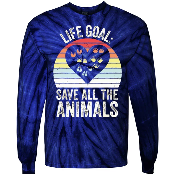 Retro Life Goal Save All Animals Wildlife Rescue Animal Tie-Dye Long Sleeve Shirt