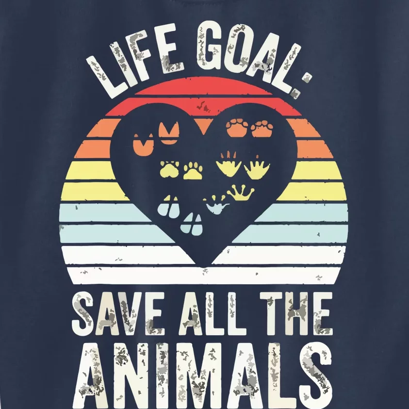 Retro Life Goal Save All Animals Wildlife Rescue Animal Kids Sweatshirt