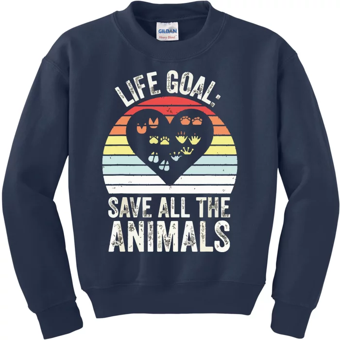 Retro Life Goal Save All Animals Wildlife Rescue Animal Kids Sweatshirt