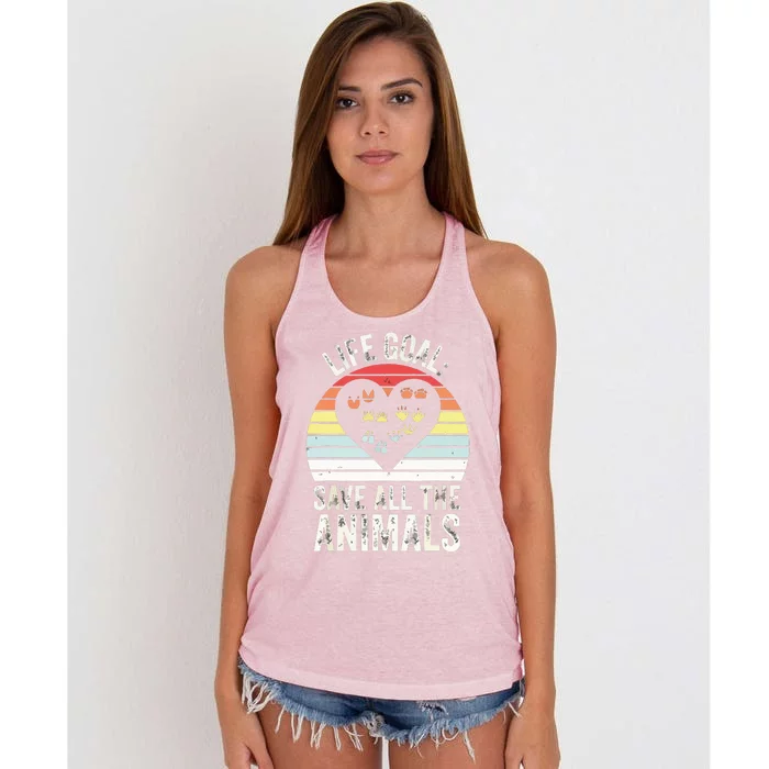 Retro Life Goal Save All Animals Wildlife Rescue Animal Women's Knotted Racerback Tank