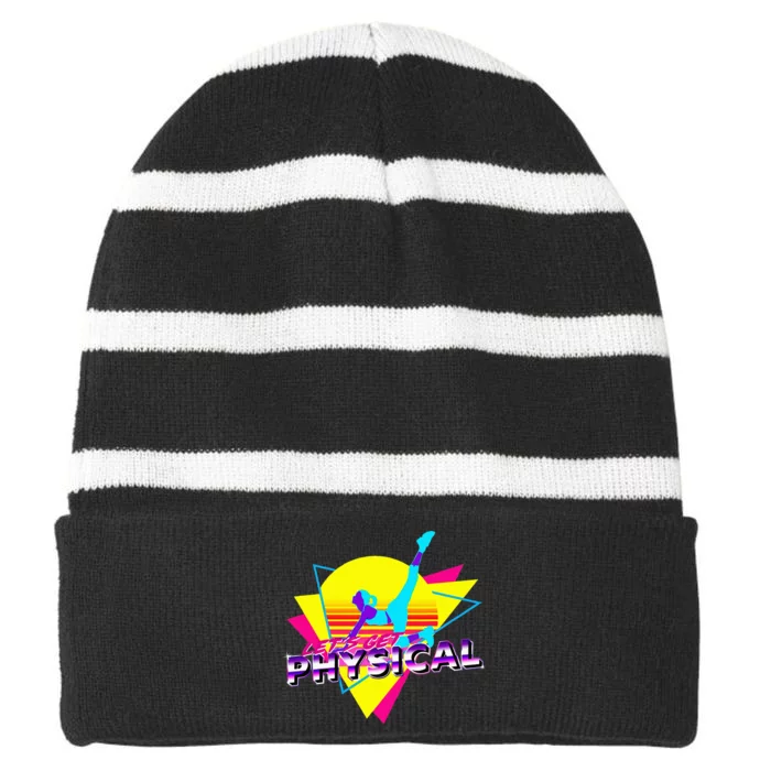 Retro LetS Get Physical Totally 80S Workout Fitness Striped Beanie with Solid Band