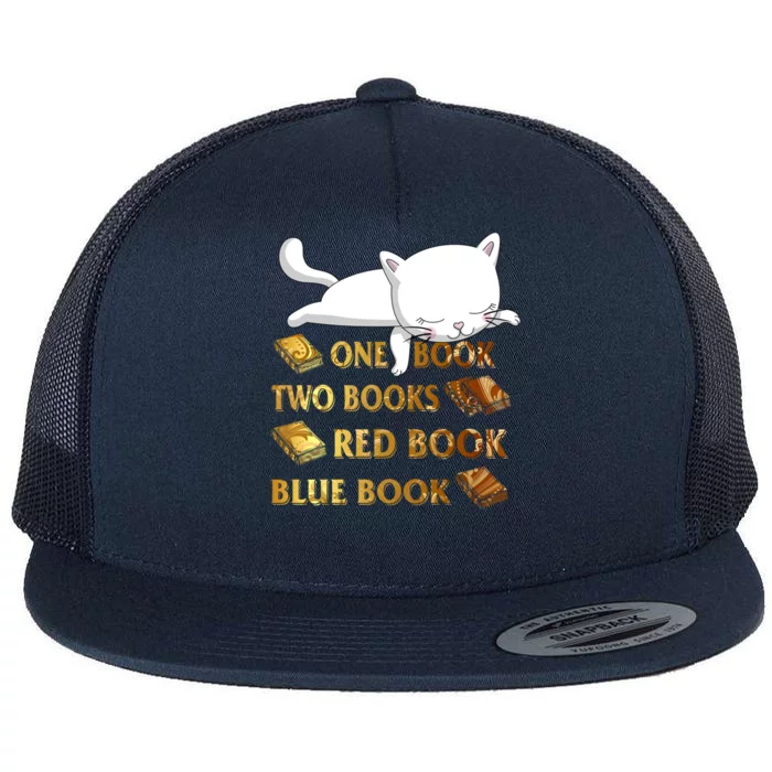 Reading Library Golden One Book Two Books Cat Lover Red Book Cute Gift Flat Bill Trucker Hat