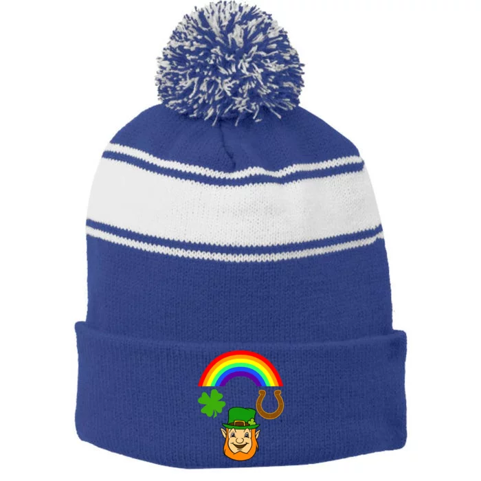 Rainbow Leprechaun Horseshoe St Patrick's Day Gift Stripe Pom Pom Beanie