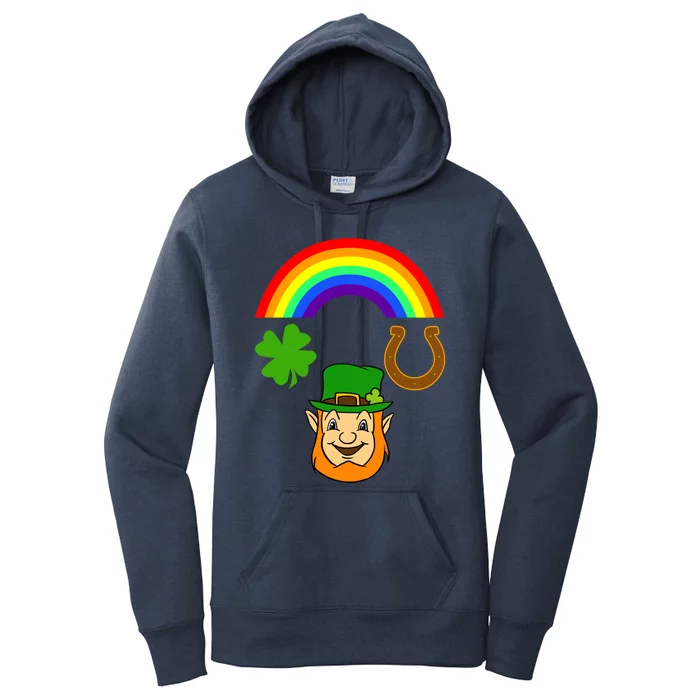 Rainbow Leprechaun Horseshoe St Patrick's Day Gift Women's Pullover Hoodie