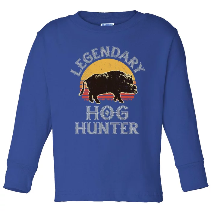 Retro Legendary Hog Hunter Vintage Pig Hog Boar Hunting Cool Gift Toddler Long Sleeve Shirt