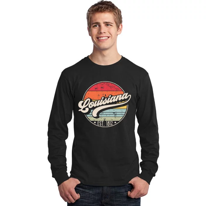 Retro Louisiana Home State La Cool 70s Style Sunset Tall Long Sleeve T-Shirt