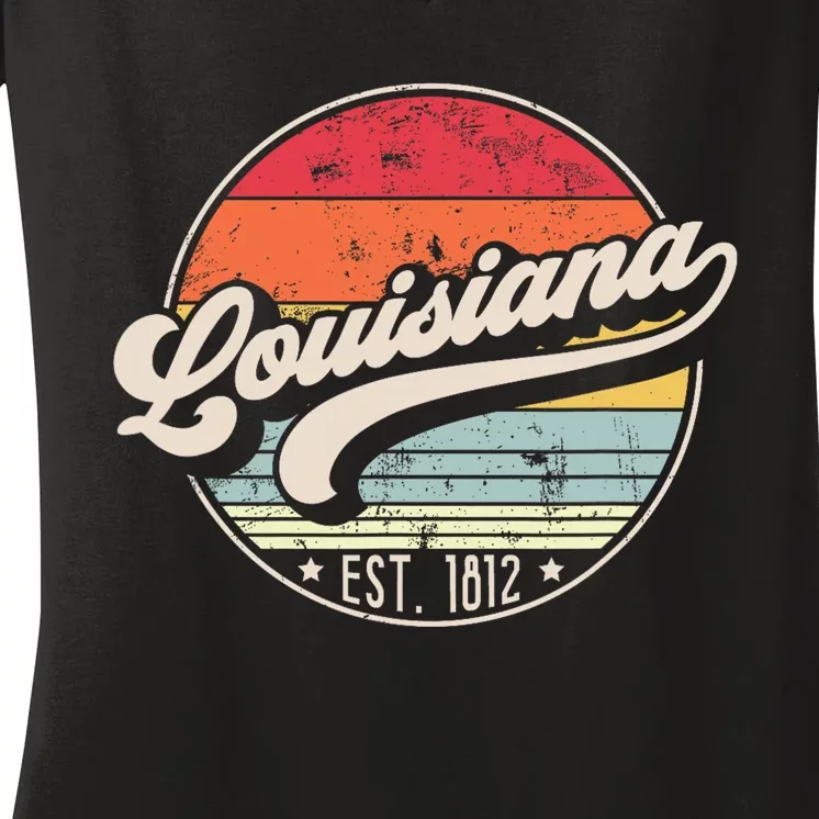 Retro Louisiana Home State La Cool 70s Style Sunset Women's V-Neck T-Shirt