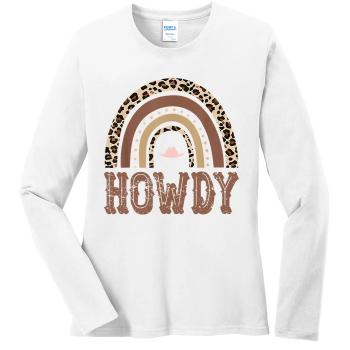 Rainbow Leopard Howdy Rodeo Western Country Southern Ladies Long Sleeve Shirt