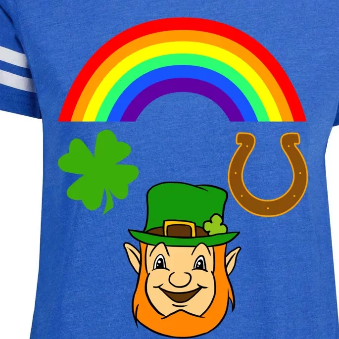 Rainbow Leprechaun Horseshoe St Patrick's Day Gift Funny Gift Enza Ladies Jersey Football T-Shirt