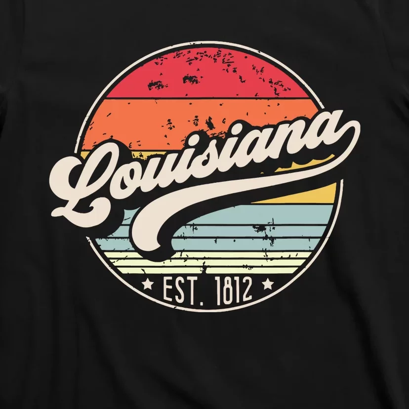 Retro Louisiana Home State La Cool 70s Style Sunset T-Shirt