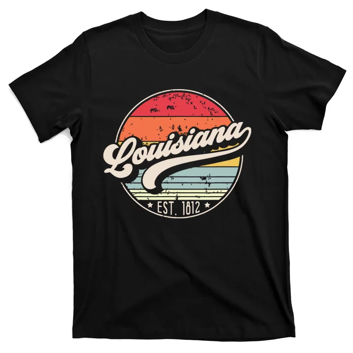 Retro Louisiana Home State La Cool 70s Style Sunset T-Shirt