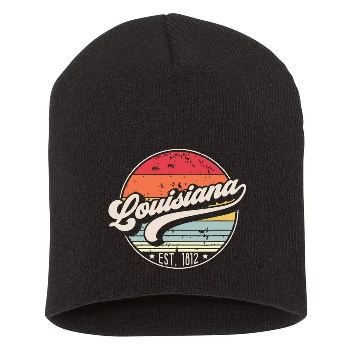 Retro Louisiana Home State La Cool 70s Style Sunset Short Acrylic Beanie