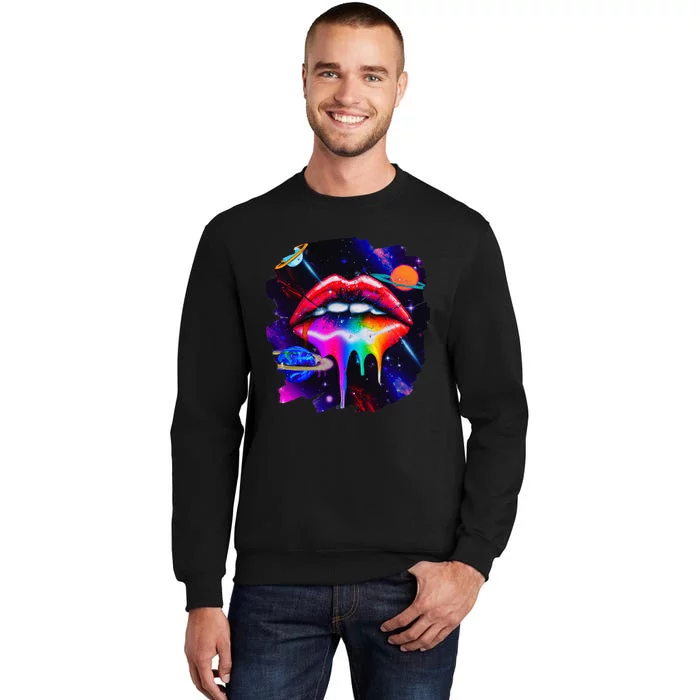 Rainbow Lips in Space Fashion Lip Art Design Print Colorful Tall Sweatshirt