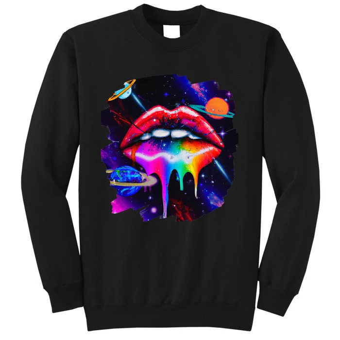 Rainbow Lips in Space Fashion Lip Art Design Print Colorful Tall Sweatshirt