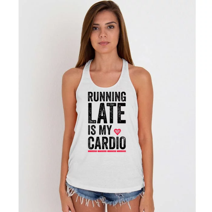 Running Late Is My Cardio Funny Excercise Pun Women's Knotted Racerback Tank