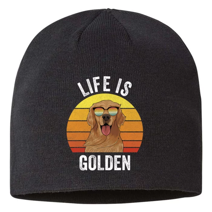 Retro Life Is Golden Golden Retriever Gifts Funny Dog 8 1/2in Sustainable Knit Beanie