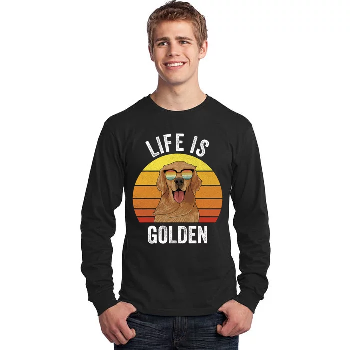 Retro Life Is Golden Golden Retriever Gifts Funny Dog Tall Long Sleeve T-Shirt