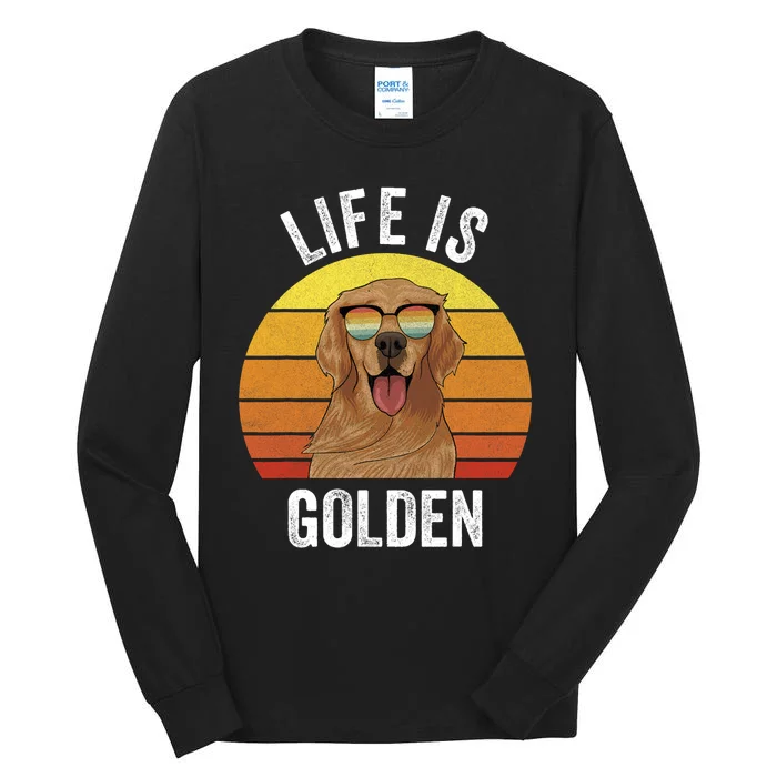 Retro Life Is Golden Golden Retriever Gifts Funny Dog Tall Long Sleeve T-Shirt