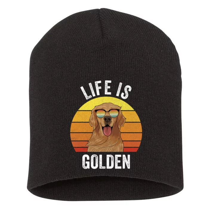 Retro Life Is Golden Golden Retriever Gifts Funny Dog Short Acrylic Beanie