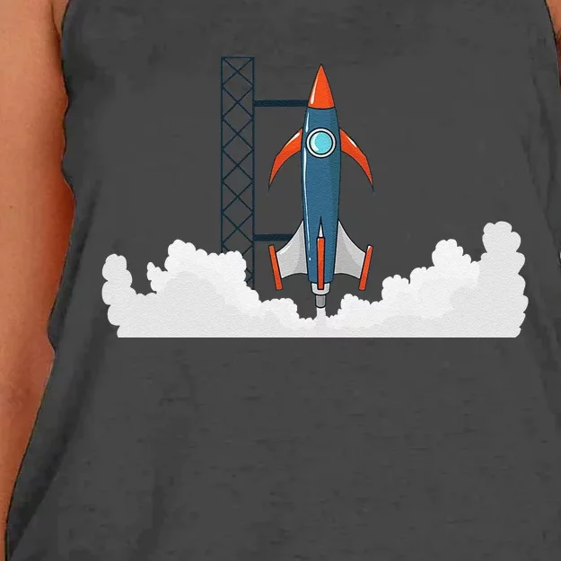 Rocket Launch Into Space Women's Knotted Racerback Tank