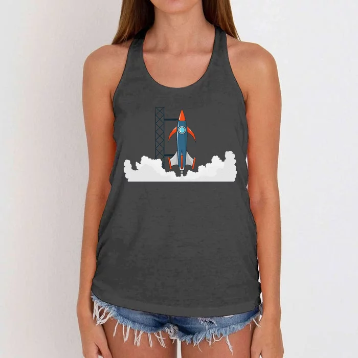 Rocket Launch Into Space Women's Knotted Racerback Tank