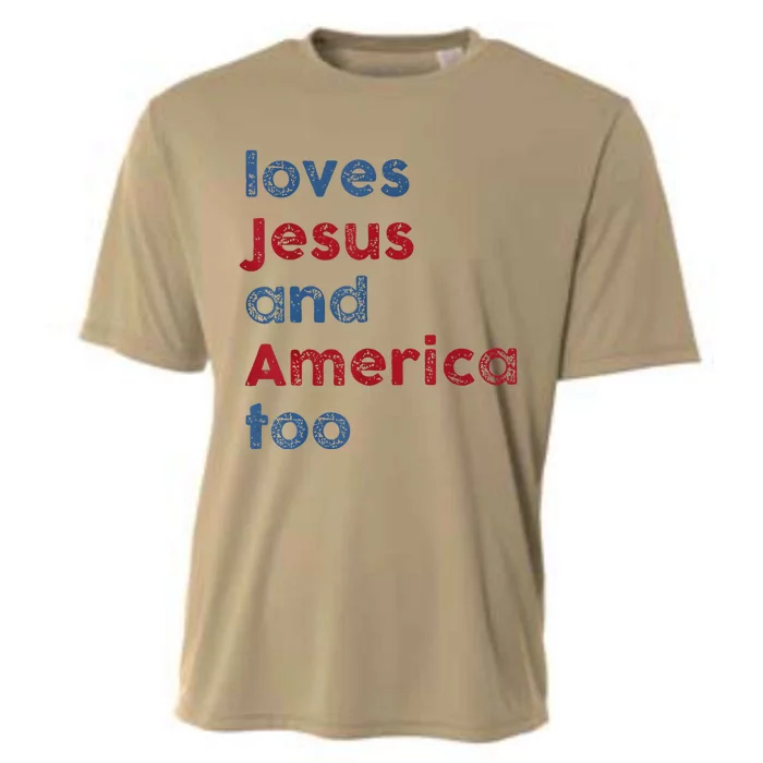 Retro Loves Jesus And America Too God Christian 4th Of July Cooling Performance Crew T-Shirt