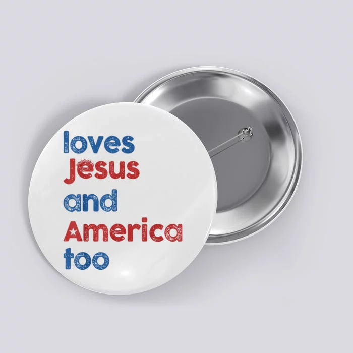 Retro Loves Jesus And America Too Button