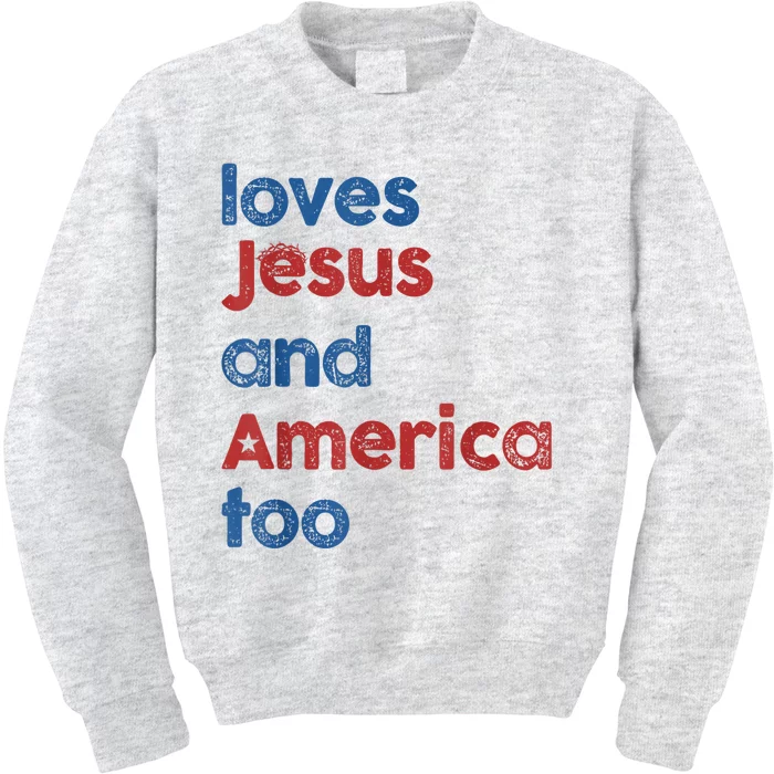 Retro Loves Jesus And America Too Kids Sweatshirt