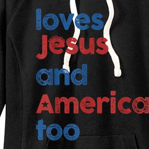 Retro Loves Jesus And America Too Women's Fleece Hoodie