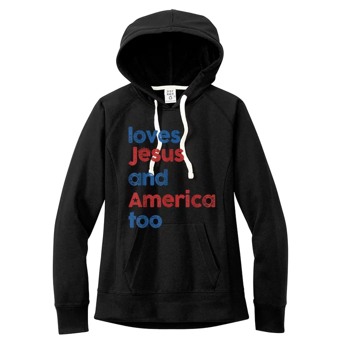 Retro Loves Jesus And America Too Women's Fleece Hoodie