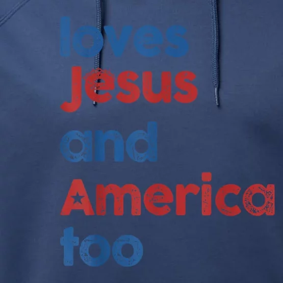 Retro Loves Jesus And America Too Performance Fleece Hoodie